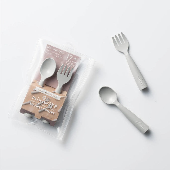 Set de tacamuri bebelusi Miniware My First Cutlery, 100% din materiale naturale biodegradabile, Toffee